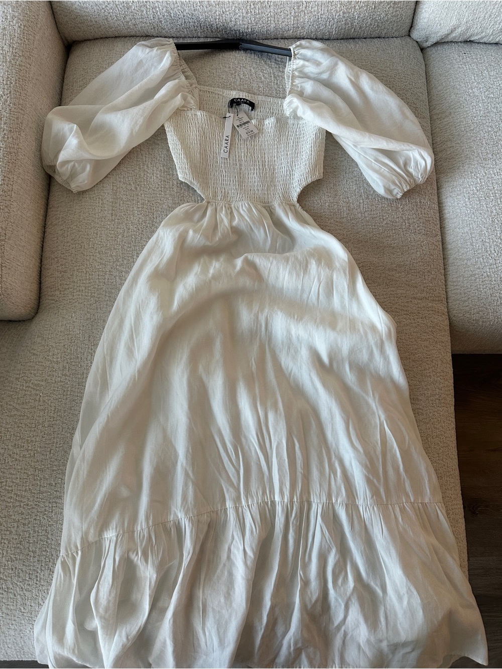 C/MEO Collective Ivory Puff-Sleeve Smocked Maxi Dress
